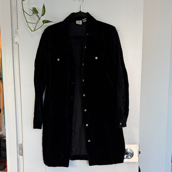 GAP Jackets & Blazers - GAP Black Velvet Long Trench Coat